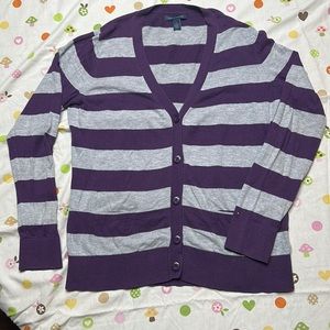 Tommy Hilfiger V neck cardigan 5 button purple & grey striped size M